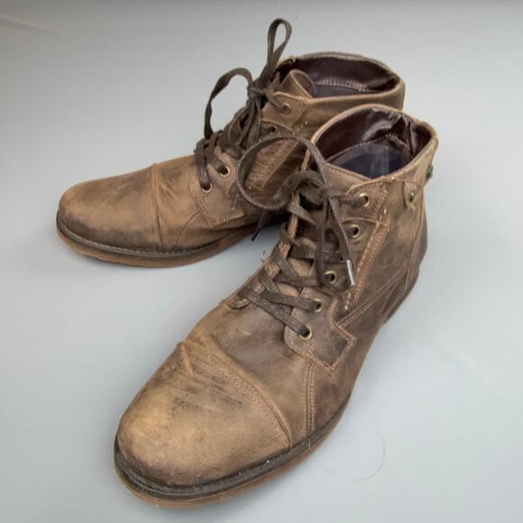 Bullboxer Brosus Leather Combat Boots Men 10 Brown Distressed Lace Up - Picture 1 of 11